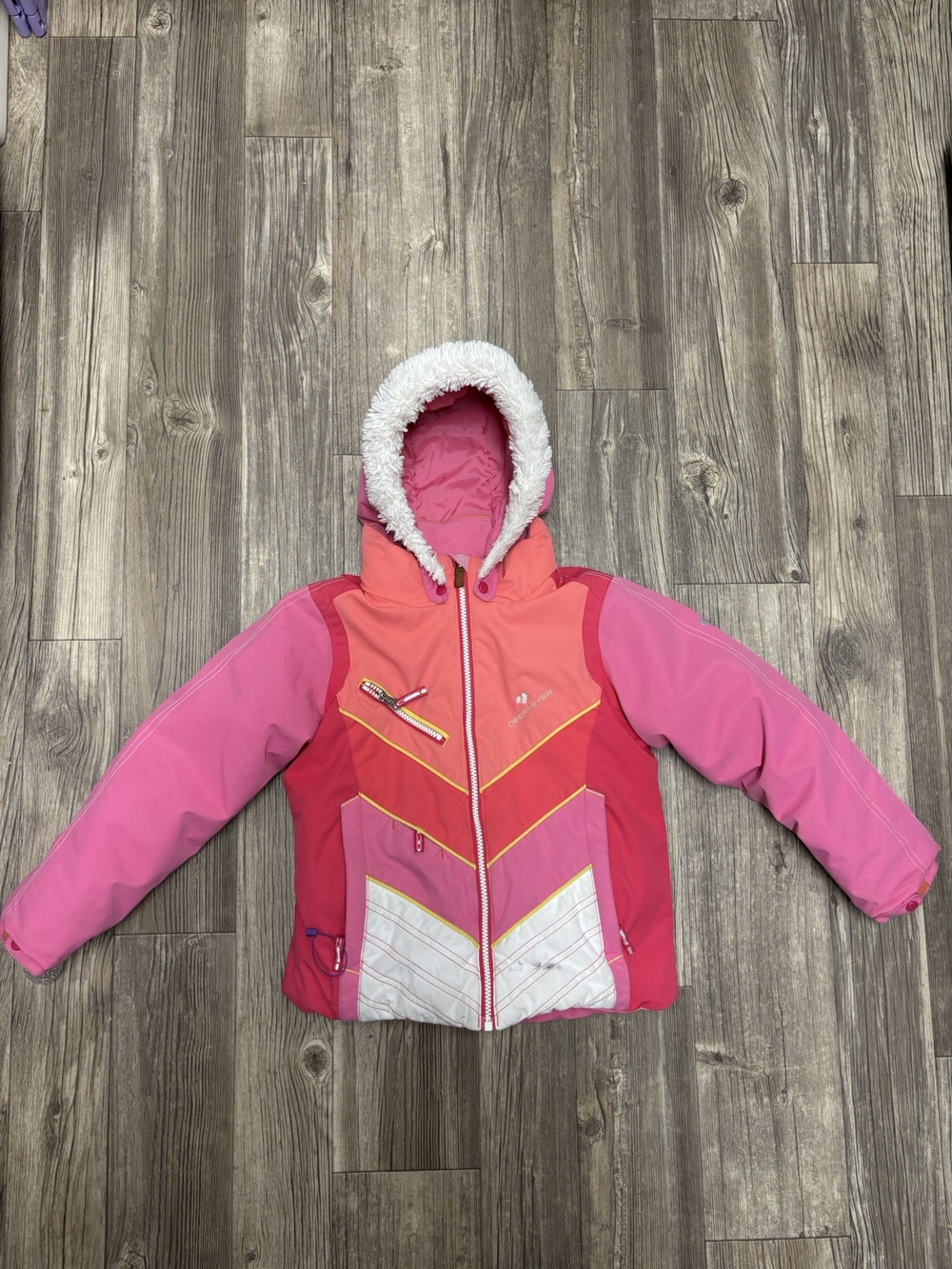 Obermeyer Girls Size 7 Hot Pink Faux Fur Hooded Ski Jacket Winter Coat